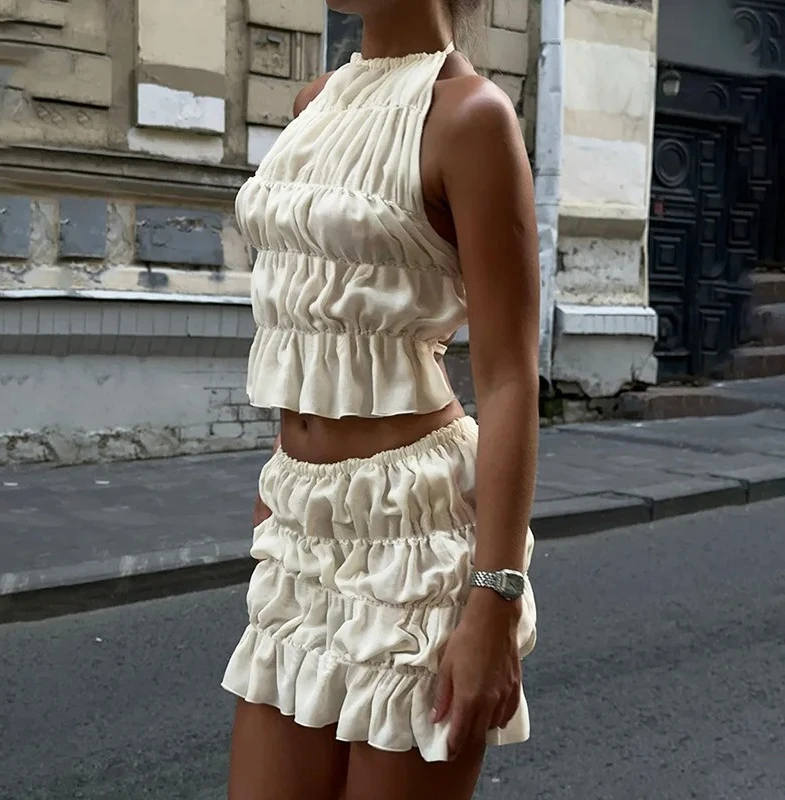 

Модная женская шифоновая мини-юбка с открытой спиной, сексуальная плиссированная однотонная короткая юбка с висячим вырезом для летнего пляжного отдыха