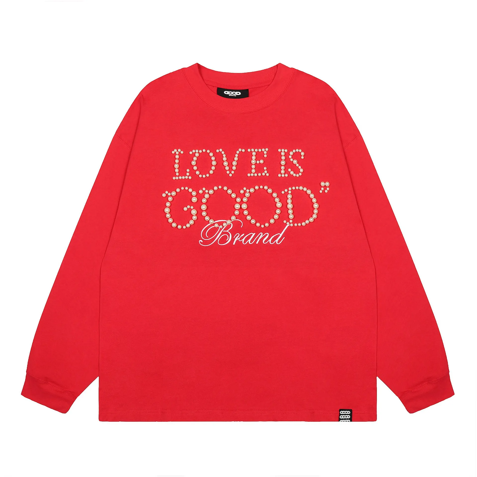 Goodbrand New 2026 LOVE IS GOOD Pearl Slogan Heavyweight Long-Sleeve Autumn/Winter Base Layer T-Shirt
