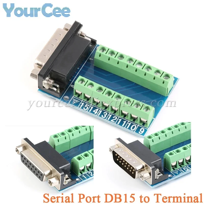 DB15 D-SUB 15pin Adapter Board Module Serial Port Conversion Plate Line Terminal Breakout RS232 Socket Plug Female Male