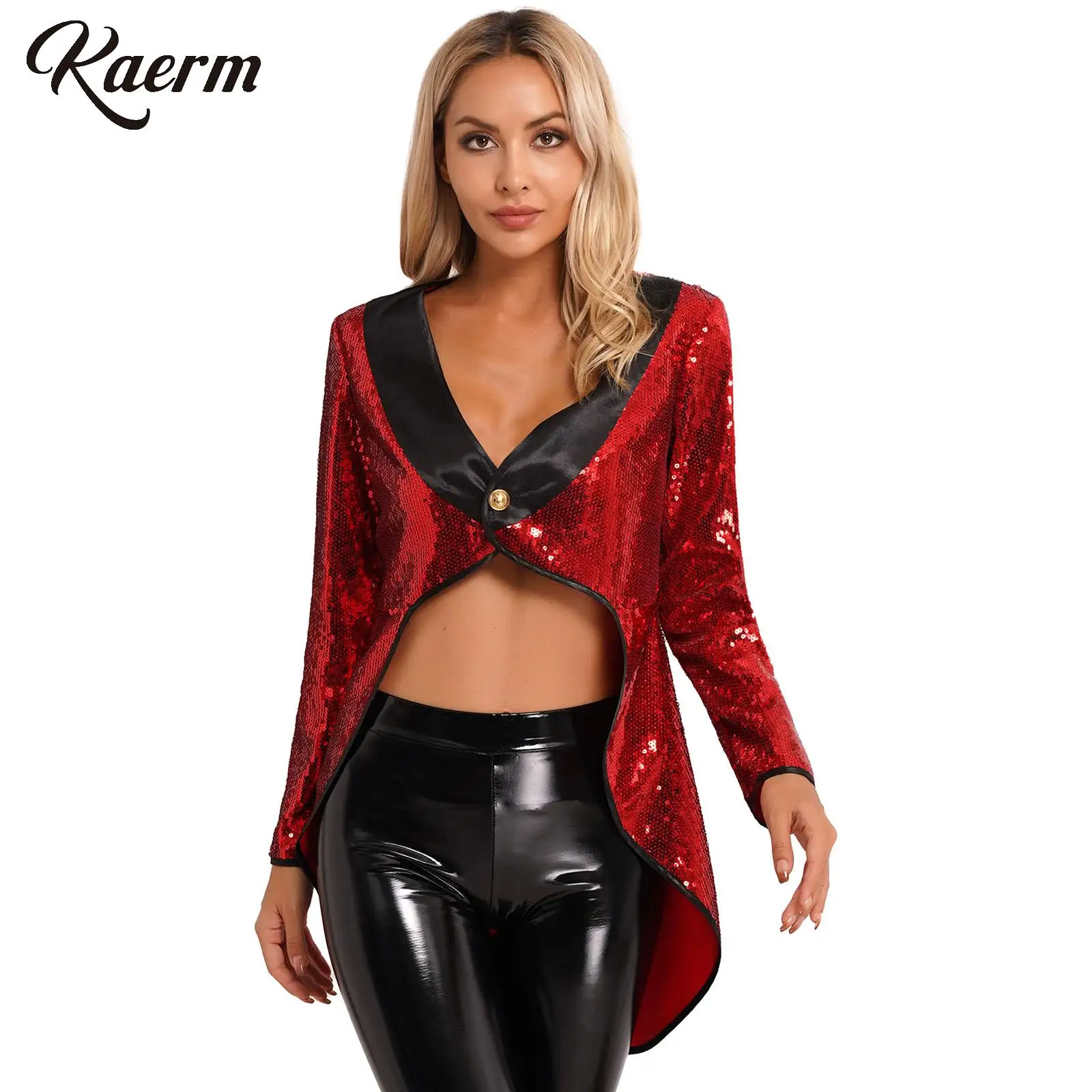 

Women's Sequins Dance Tailcaot Tuxedo Circus Show Ringmaster Halloween Cosplay Costume Magician Tamer Performance Dress-up