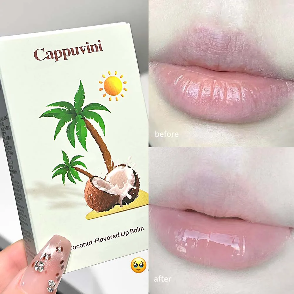 Cappuvini Coconut Lip Balm Moisturizing Hydrating Lip Care Stick Nourishing Glossy Lip Butter for Dry Chapped Lips Daily Makeup