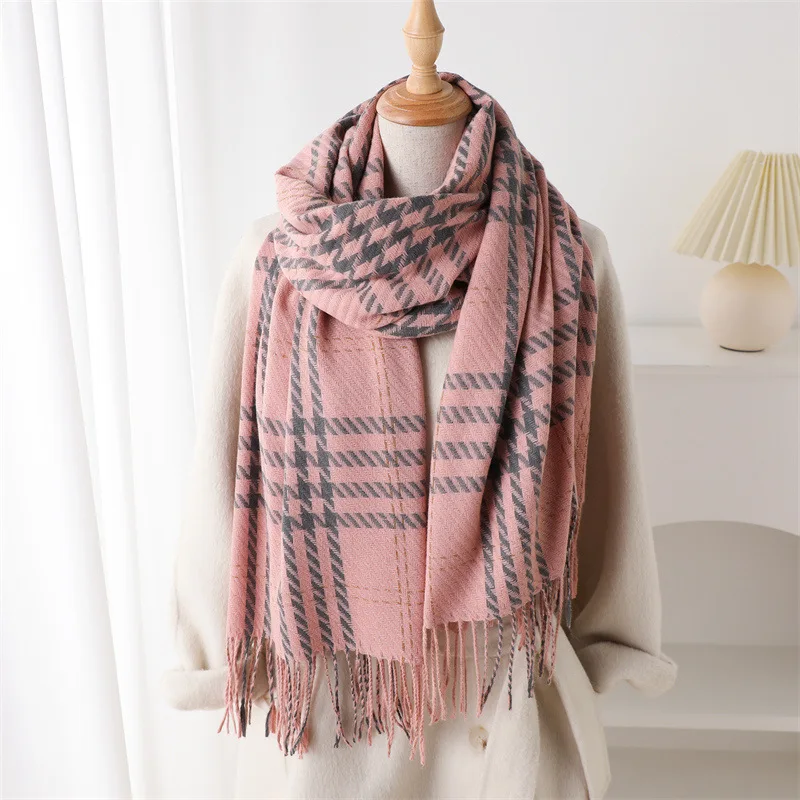 Houndstooth Scarf Men Women Autumn Winter Cashmere Scarves Wrap Student Fashion Thicken Warm Long Tassel Shawl Lady Bufanda New