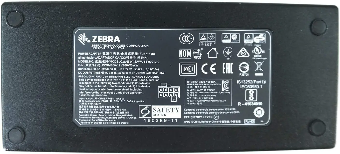 

Original AC Power Adapter (SAWA-58-90012A) For Zebra PWR-BGA12V108W0WW DC OUTPUT 12V-9.0A 108W