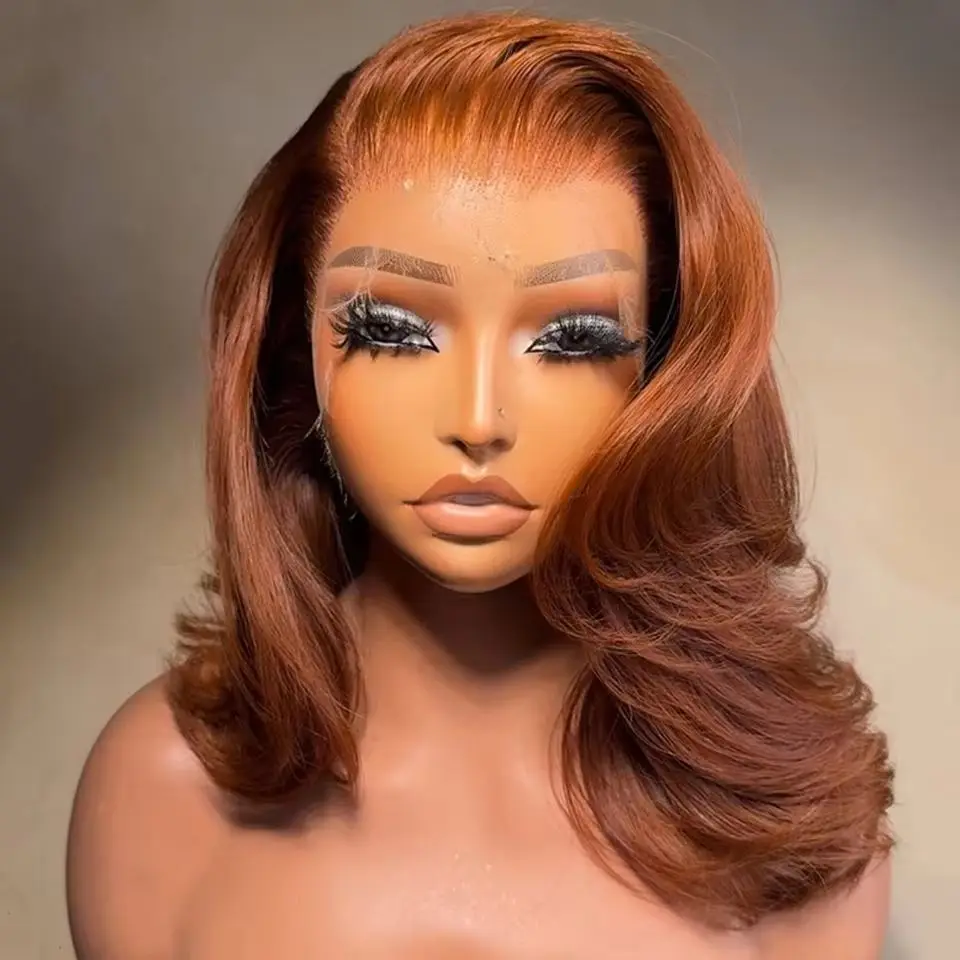 Ginger Orange 13x4 Hd Lace Front Wig Body Wave M Shaped Hairline Glueless Synthetic And Blend Preplucked Wear Go For Women Party