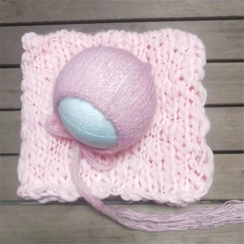 50*50cm   Handcraft Acrylic Fiber Blanket+hat  Basket Stuffer Filler Newborn Baby Photography Background