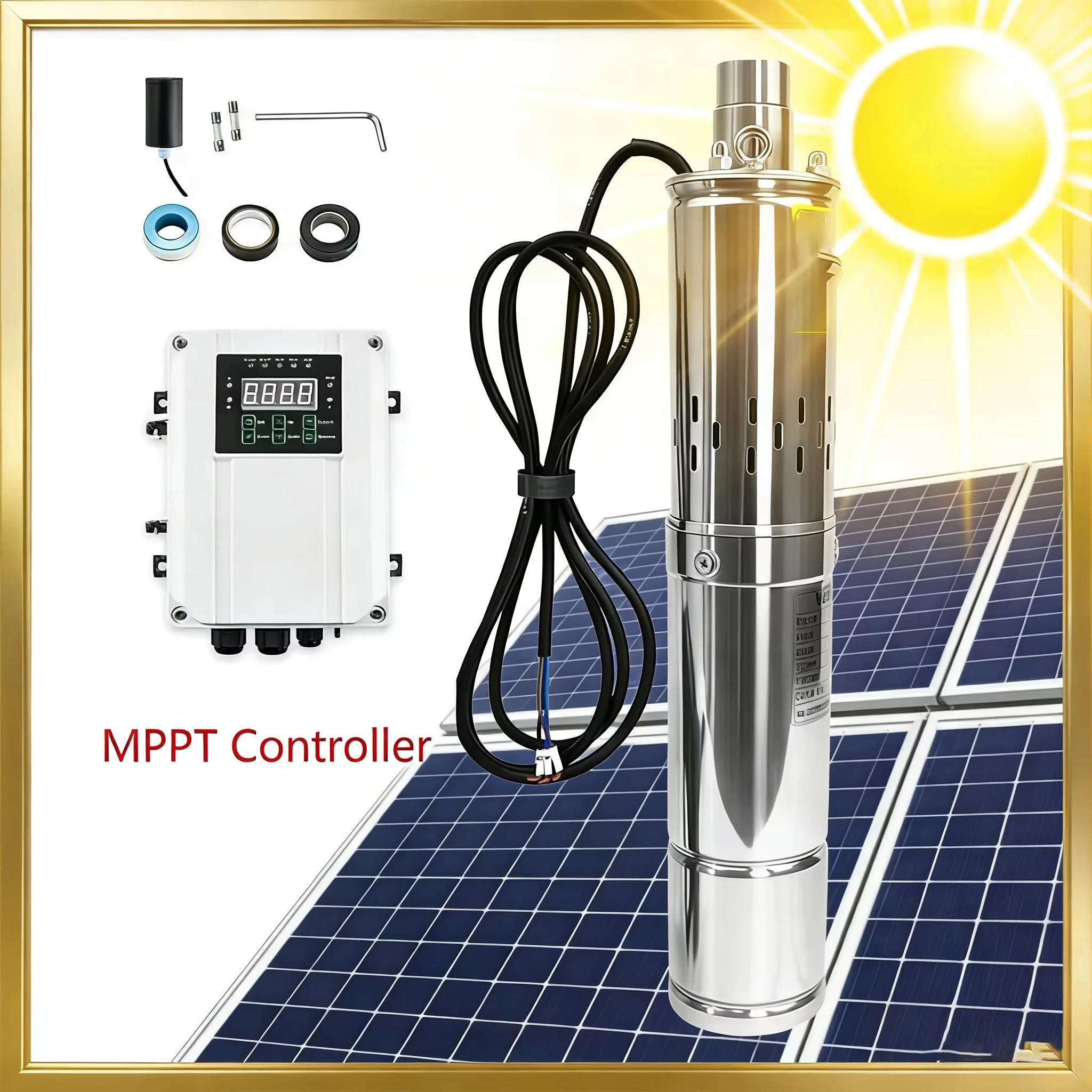180W -750W Solar Deep Well Pump with MPPT Controller Solar Powered Screw Drilling Submersible Pump for Agriculture