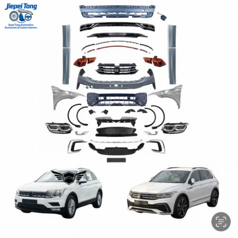 

Подходит для обновления кузова старой модели Tiguan: передний бампер, решетка радиатора, боковые пороги, задний спойлер, насадка на выхлопную трубу, фары.