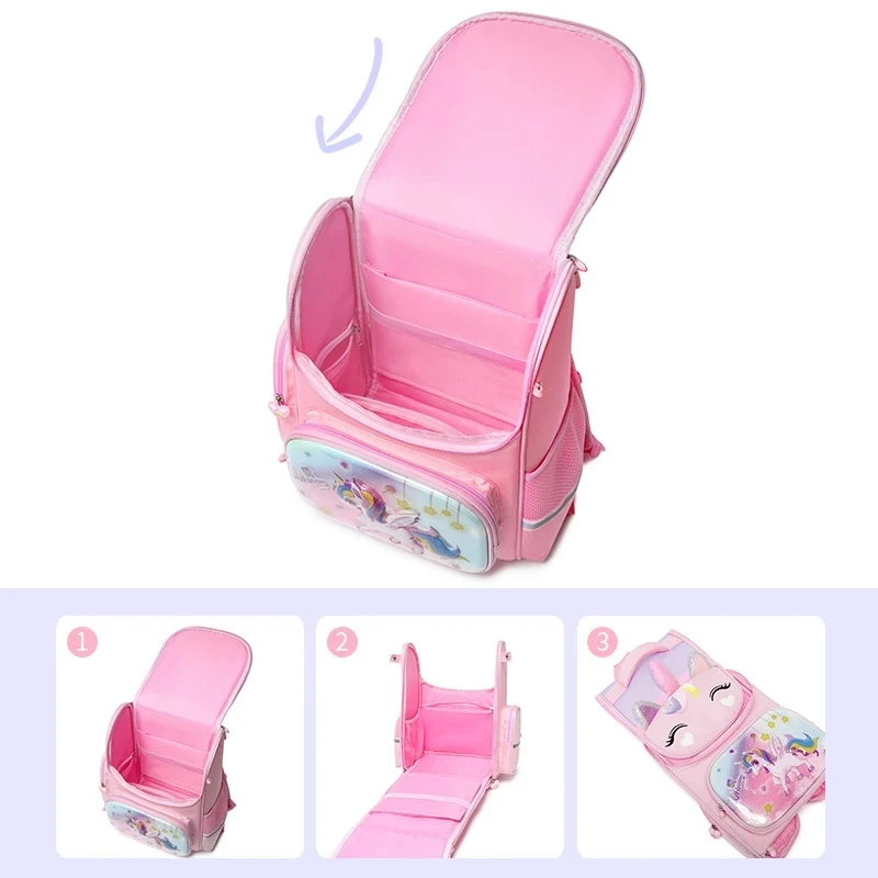 1-5 Grade Primary School Students Backpack Girls Schoolbag 3D Cartoon Unicorn School Bag Children Cute Rainbow Mochila Escolar