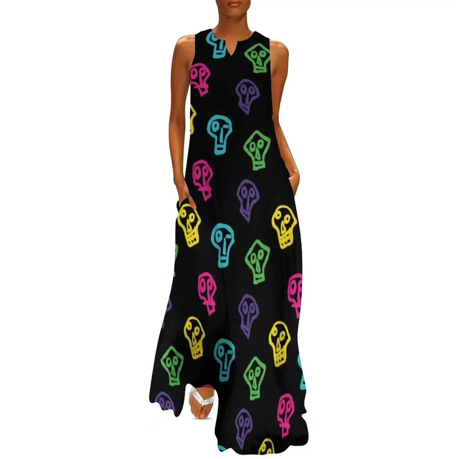 

Mighty Boosh Skulls Pattern Colourful Long Dress dress korean style dress for woman for women summer