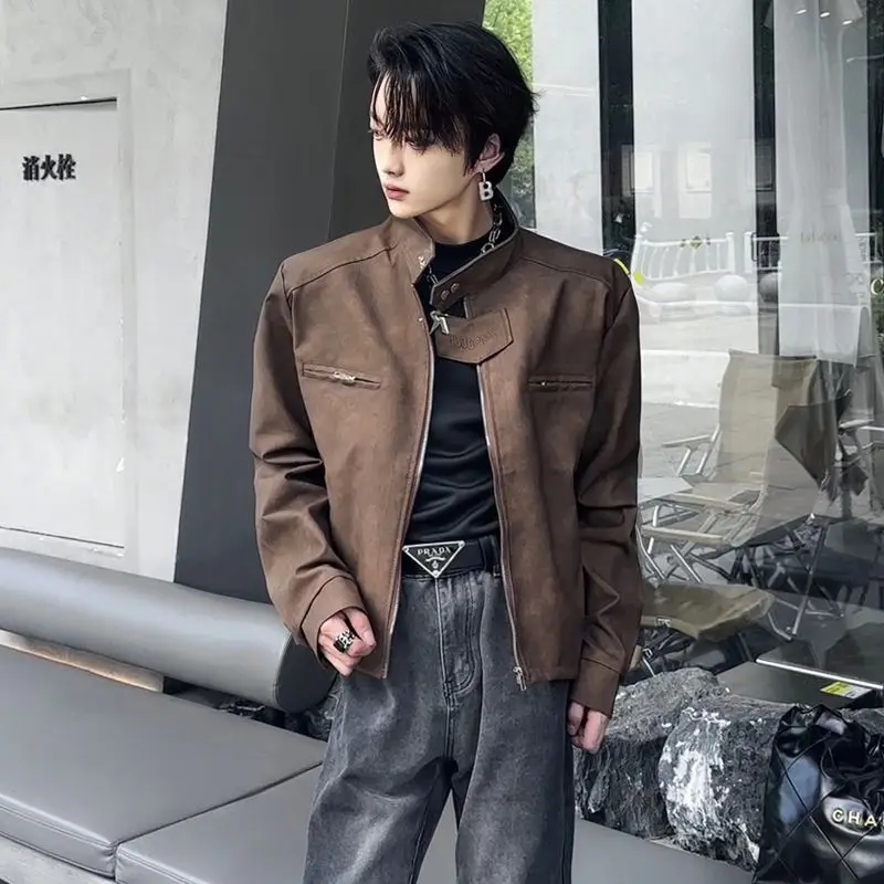 Giacca a spalla corta in pelle scamosciata da uomo primavera e autunno Maillard Wear Giacca da volo per tuta da motociclista retrò americana