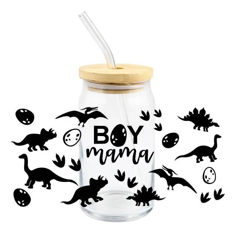 Cartoon Dinosaur UV DTF Wrap Transfer Stickers 3D Colorful Decal Waterproof Wrap For Glasses Cups