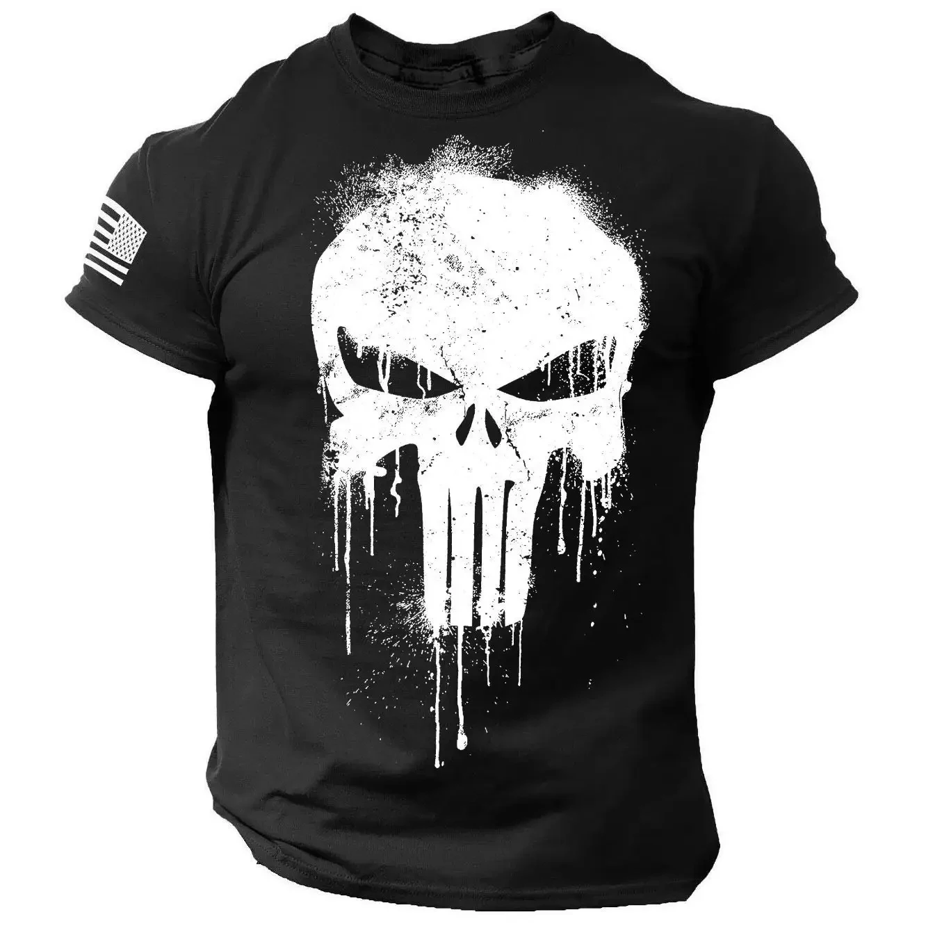 Summer Vintage Men\'s T Shirt Militar Skull Print Tees Casual Short Sleeve Pullover Oversized Man Clothing Outdoor O Neck T-Shirt