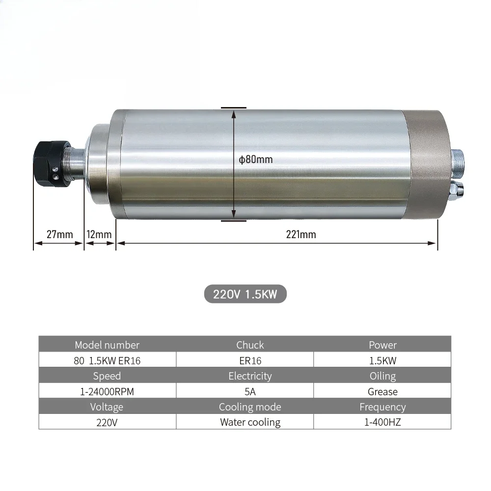 220V 380V Lathe spindle 80mm 1.5kw spindle Water cooled 24000RPM ER16 Collection 1.5kw numerical control spindle kit