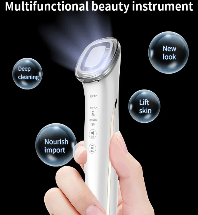 Appareil de lifting du visage et de nettoyage de beauté, appareil de massage par vibration multifonctionnel, alimentation par lumière colorée, exportation et importation de la peau