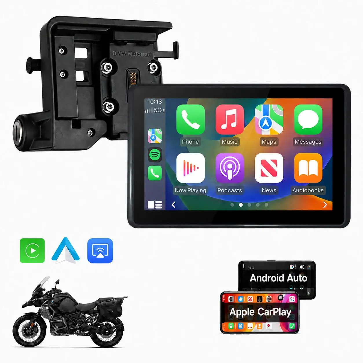 5-Inch Portable Digital Dashboard Anti Theft Removable Screen Wireless CarPlay & Android Auto GPS Motorcycle Navigation