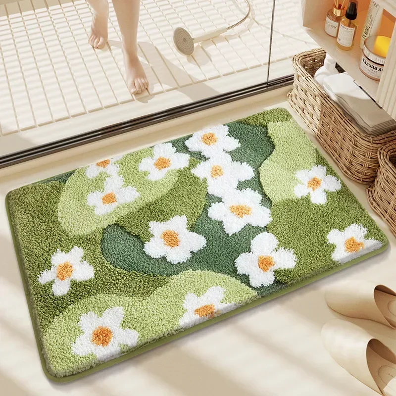 Non-Slip High-Absorbency Microfiber Bath Mat - Floral Plush Bathroom Rug, Thickened Fashionable Home Decor