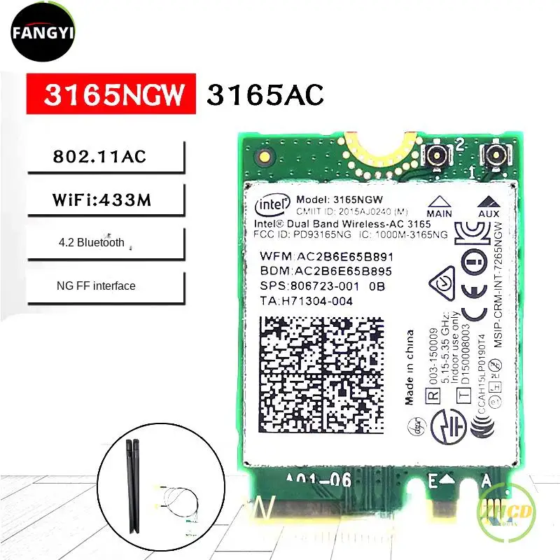 For Intel Wireless -AC 3165 3165AC 3165NGW WIFI Bluetooth 4.0 2.4G/5Ghz card 802.11AC for Lenovo 300 700 E460 E560 00JY497