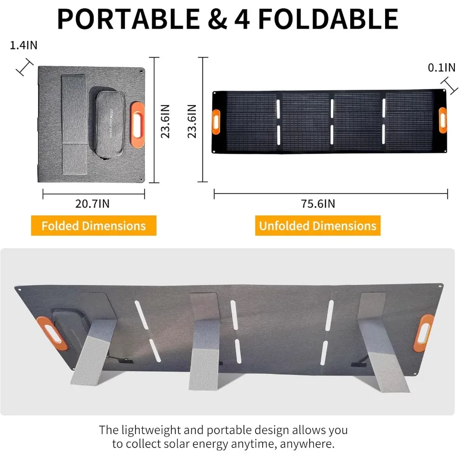 200W Foldable Solar Panel for Outdoor Camping and RV Travel: HighEfficiency 23.5 Portable Solar Charger with MC4 Output and 3in