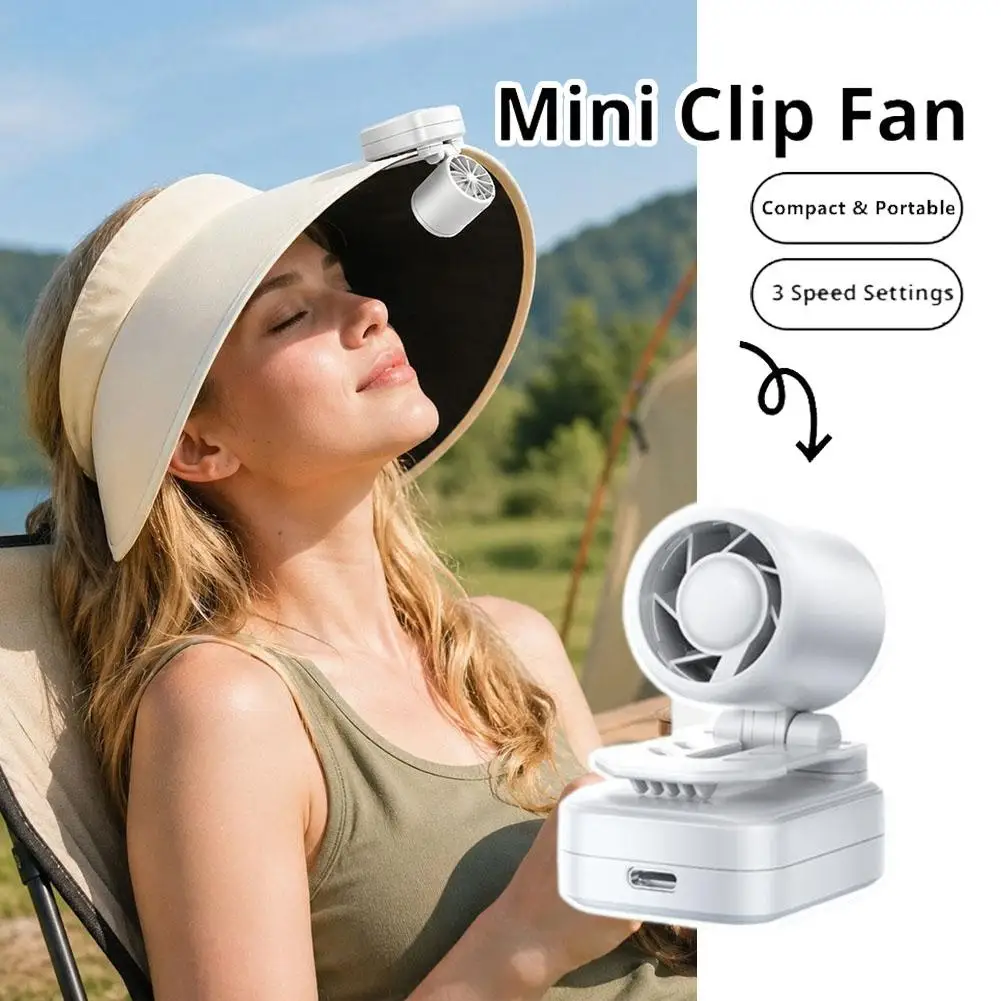 Summer Portable Hat Clip Fan 3 Speeds Rechargeable Handheld Fan Multi-Directional Cooling Clip On Fan For Outdoor Camping
