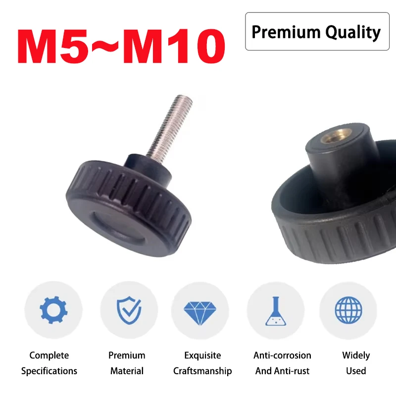 1pcs M5 M6 M8 M10 Black Nylon Large Caliber With Groove Grip Knob Handle Round Head Rubber Handle Cap NKRR/NKRF/NKRM