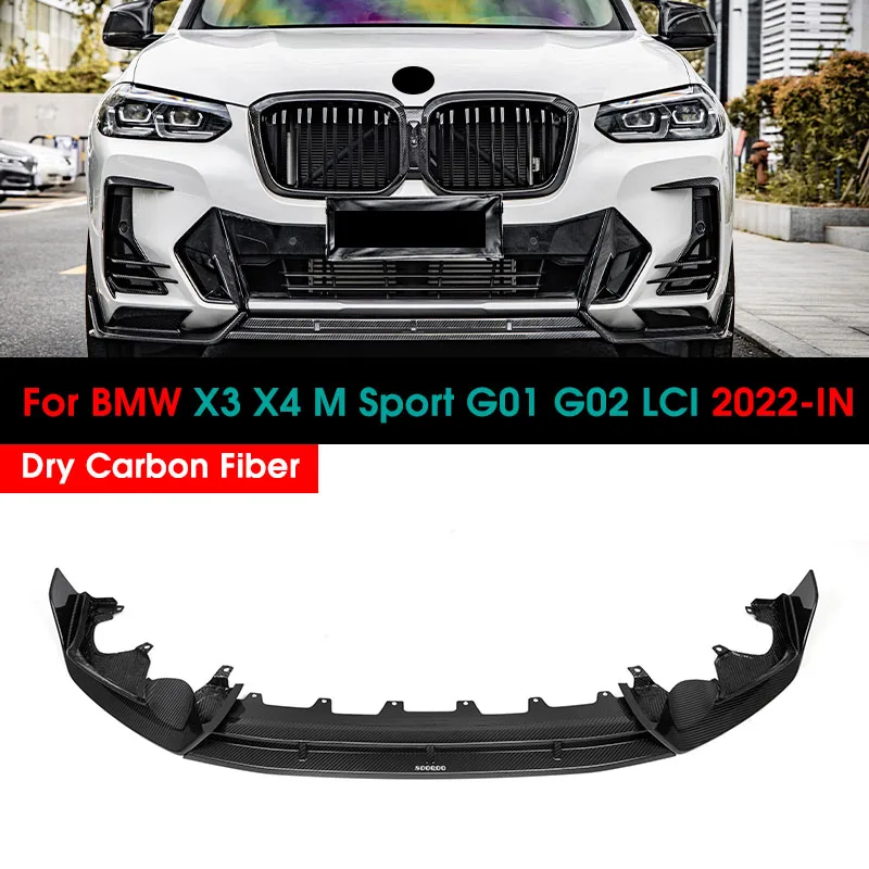 

Dry Carbon Fiber Car Front Bumper Spoiler Lip Splitter Body Kit Bumper Lip Chin Diffuser For X3 X4 M Sport G01 G02 LCI 2022-IN