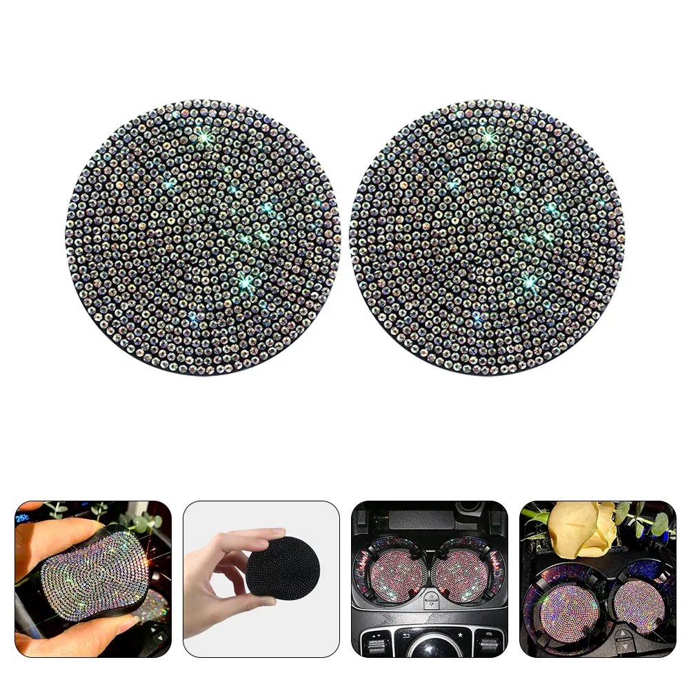 

2Pcs Car Cup Coasters PVC Non-Slip Auto Cup Holder Pads Vehicle Coasters with Rhinestone Crystal Car Accessories for Women