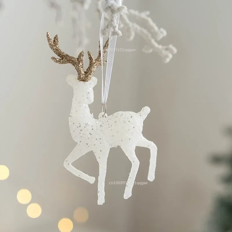 New Christmas Tree Hanging Pendants Glitter Small Xmas Deer Oranments Xmas Elk Merry Christmas Decor Happy New Year 2025