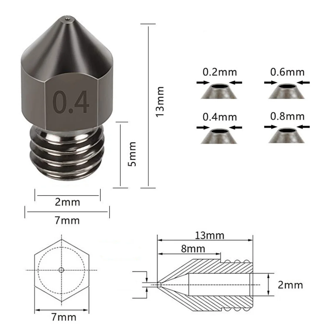 Upgraded Hardened Steel MK8 Nozzle High Temperature Resistance for CR-10 / Ender 3/5 Ender 3/ V2 Ender3 pro 3D Printer parts