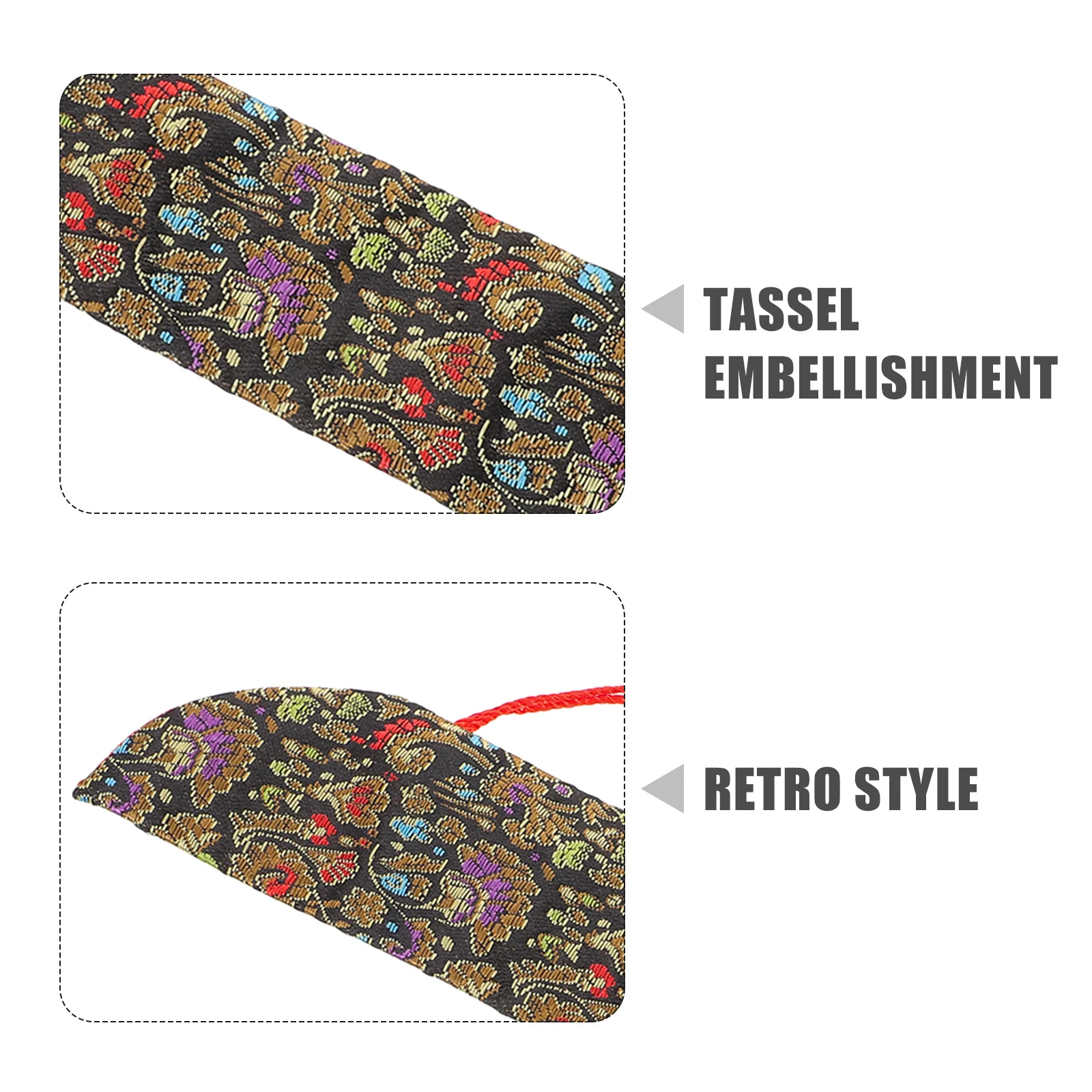 Silk Folding Fan Sleeve Cover Chinese Tassel Vintage Embroidery Protective Storage Pouch Carrying Case for Folding Hand Fans