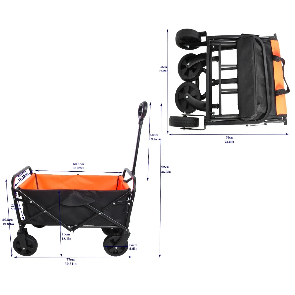 Mini Folding Wagon Garden Shopping Beach Cart Heavy-Duty Steel Frame Durable High Quality Wide Range Applications Garden Vehicle