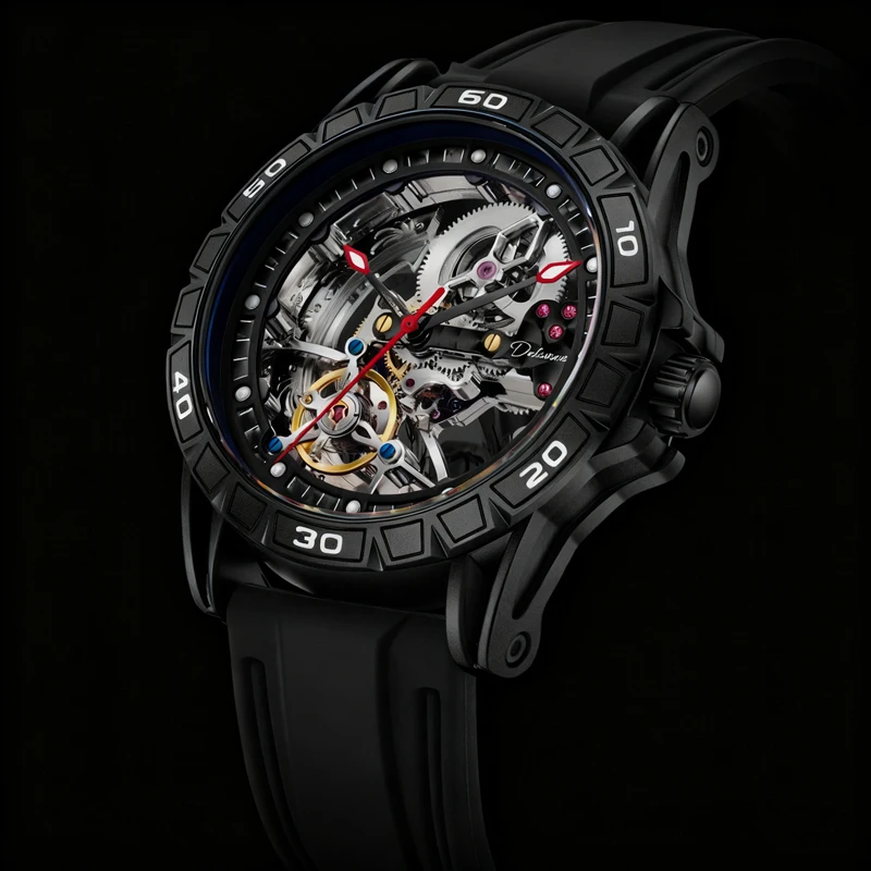 

Dulunwe Роскошные автоматические наручные часы со скелетом, водонепроницаемые светящиеся мужские часы с турбийоном, механические модные мужские часы