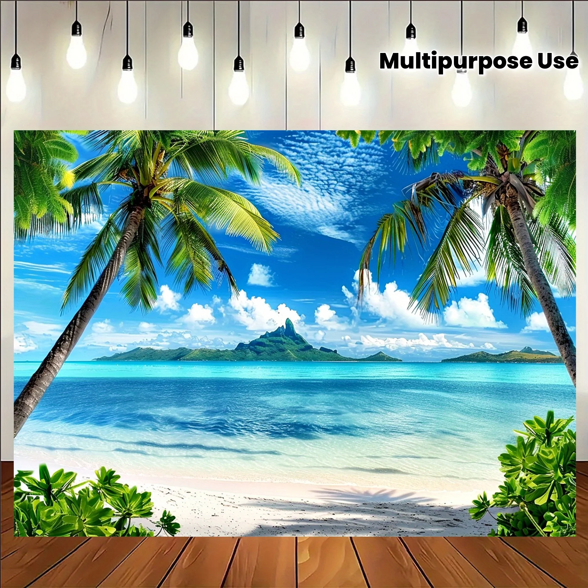 1 fondo de poliéster para playa tropical: pancartas navideñas con palmeras y vistas al mar, fiestas, bodas, cumpleaños