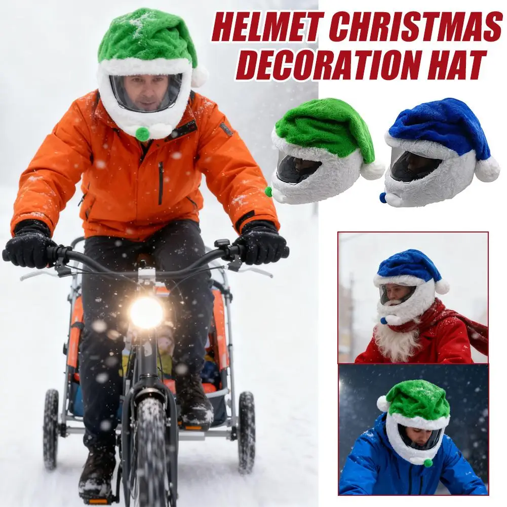 

Motorcycle Helmet Cover Santa Claus Green/Blue Windproof Warm Santa Accessory For Motorcycle Bike Helmets Winter Riding Dec W4H4