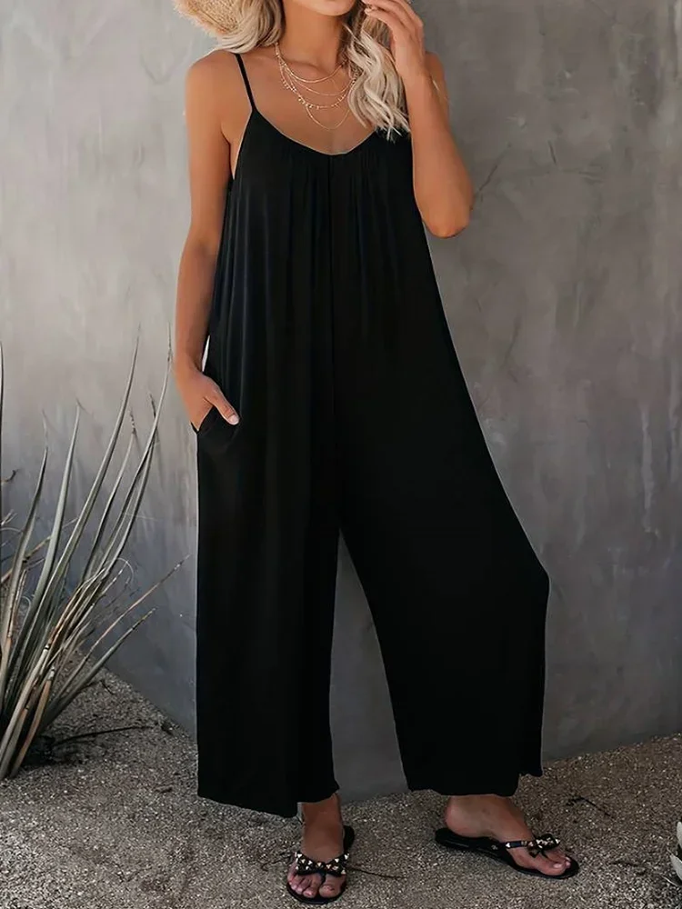 

Женский модный однотонный комбинезон больших размеров 1XL-5XL, женский повседневный свободный элегантный комбинезон на подтяжках с v-образным вырезом