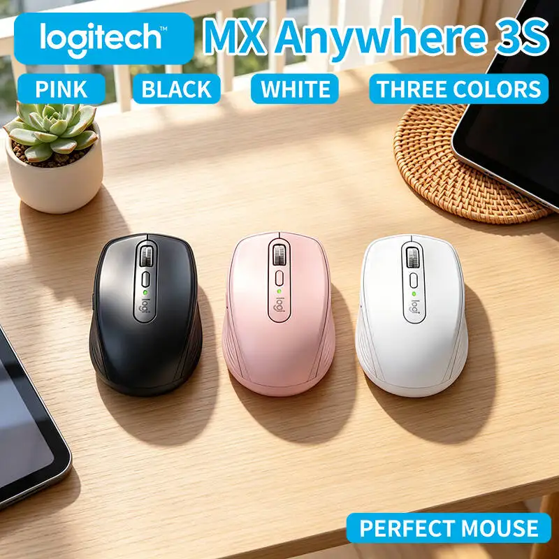 Logitech MX Anywhere 3S Ergonomic Mouse - 8000 DPI, MagSpeed Wheel, Quiet Clicks, 3-Device Connect, USB-C Charging