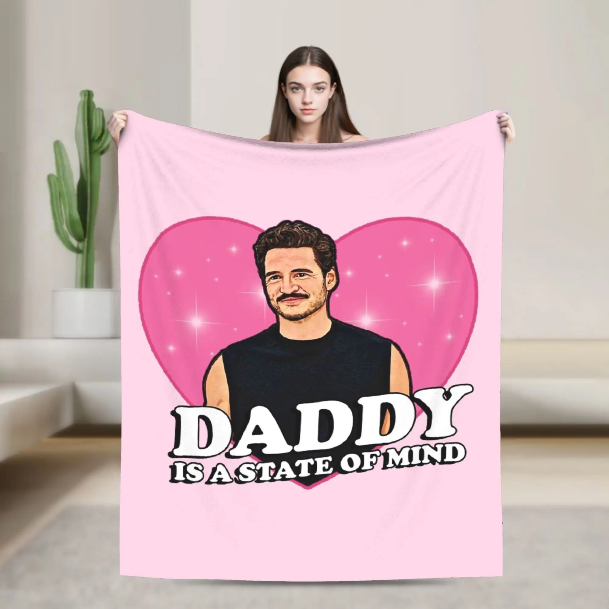Pedro Pascal Daddy State of Mind Love Heart Blanket Coral Fleece Plush Autumn/Winter Warm Throw Blanket for Bed Car Bedspread