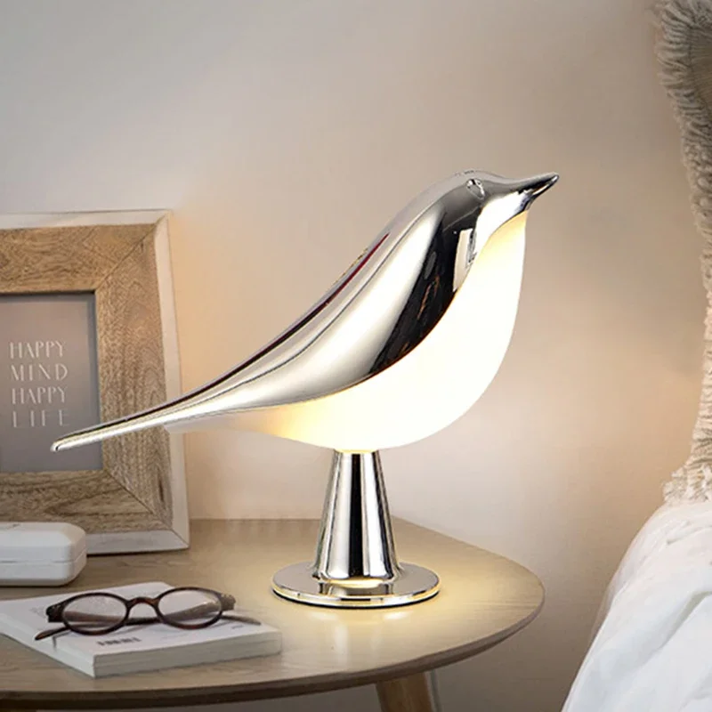 Creative Magpie Aroma Lamp Car Decorative Lamp Bedroom Bedside Bird Night Light Three-color Touch Charging Atmosphere Table Lamp