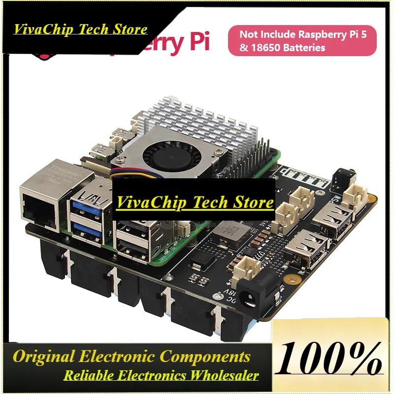 VivaGeekworm X1202 UPS & Power Management Board With 4 Cell 18650 Battery Holder For Raspberry Pi 5