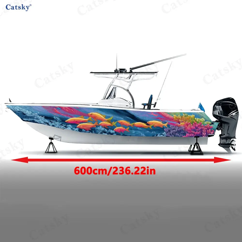 Coral Reef & Tropical Fish Boat Stickers, PVC Waterproof Durable Vinyl Wrap Decals for Fishing Boats, Durable and Stylish Design