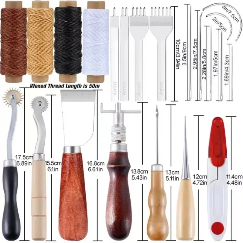 DIY Leather Tool Set 23 Pieces Leather Punching Leather Sewing Thread Awl Sewing Needle Diamond Chop Leather Art Tool Set