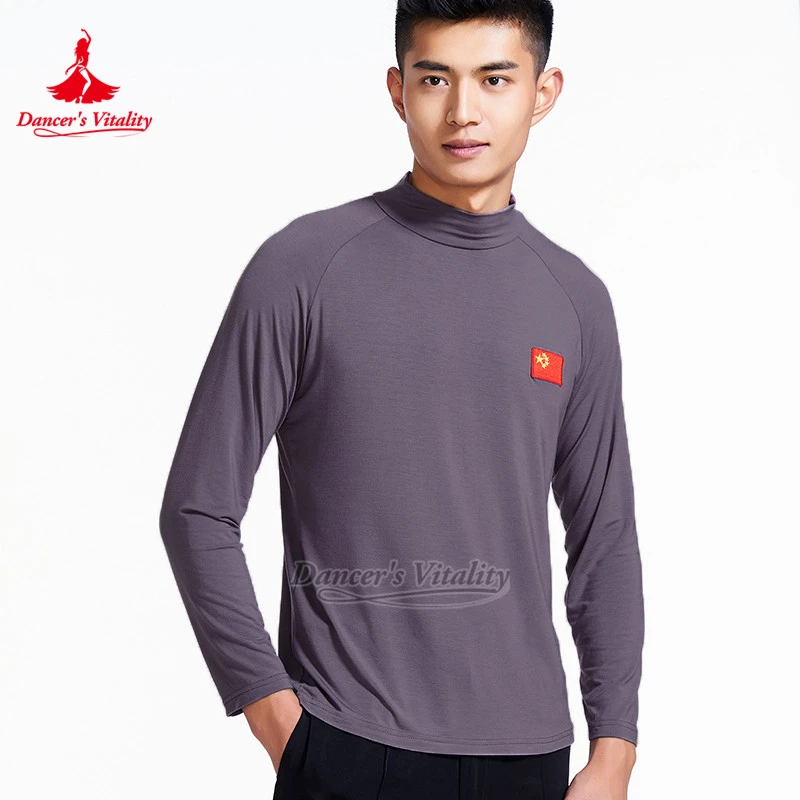 Men's Modal Latin Dance High-neck Practise&Perform Long Sleeve T-shirt Dancer's Vitality Adult Ballroom Dancing Matching Costume
