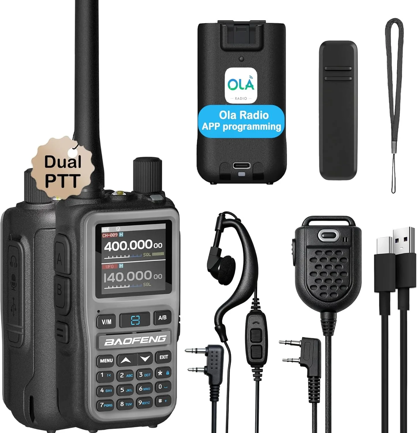 宝峰-uv-5r-ミニ-デュアルバンド-5w-双方向無線機-bluetooth-アプリプログラミング、noaa-アラート、type-c-充電、ミニマイク＆デュアル-ptt-イヤホン