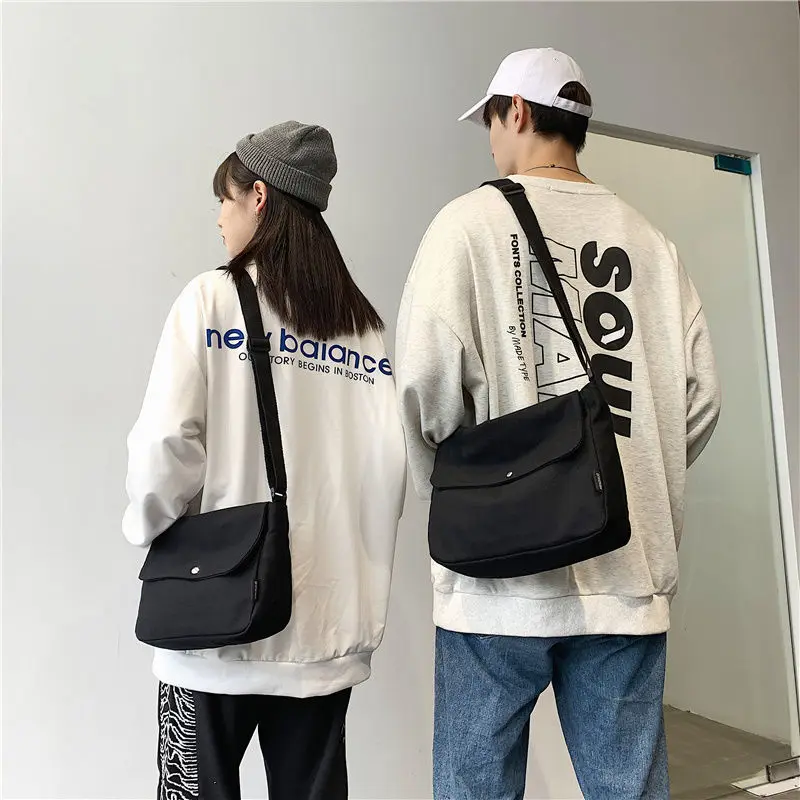 Men Crossbody Bags Harajuku Couple Shoulder All-match Messenger Handbags Large Capacity Preppy Simple Satchel Canvas Bag Ulzzang