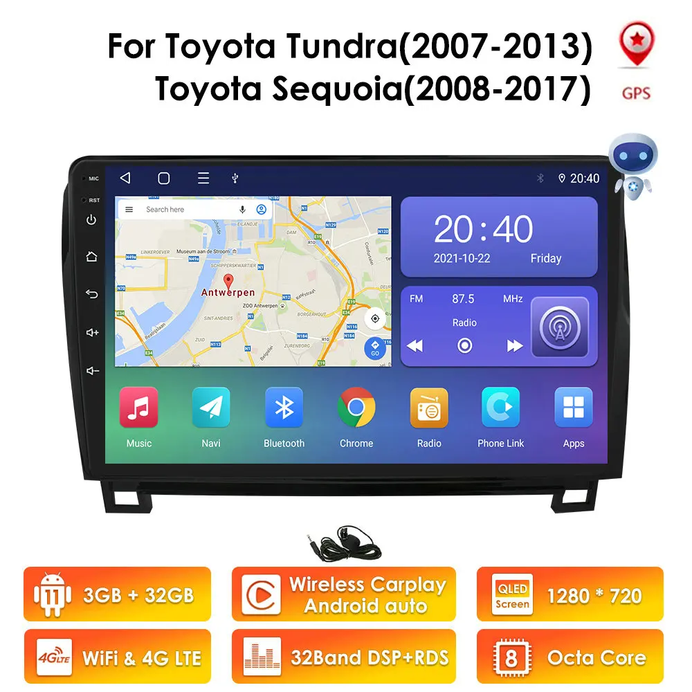 Ossuret 9 Inch Head Unit 2Din Car Android Radio Multimedia Player for Toyota Tundra Sequoia 2 Din Autoradio Video GPS Navi WiFi