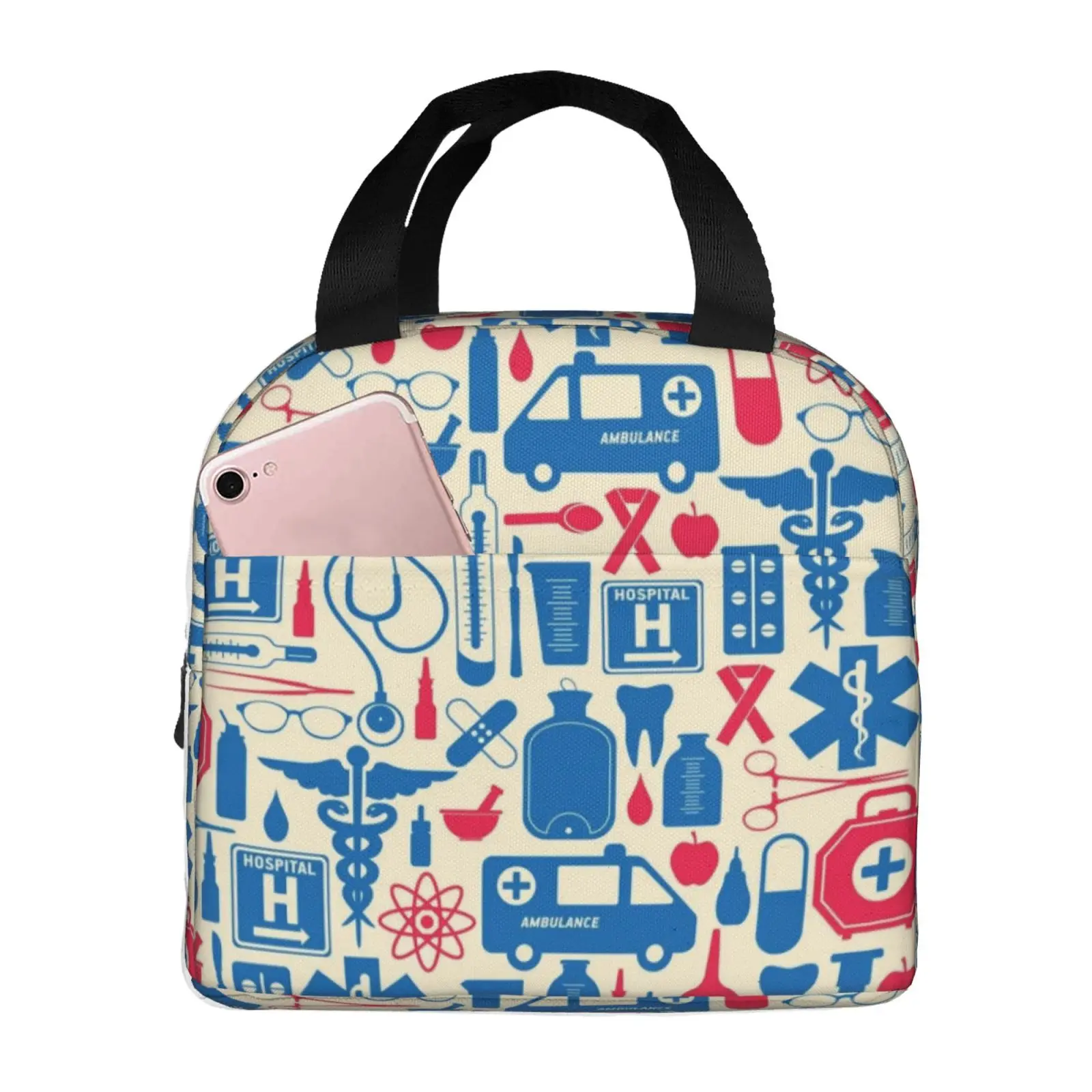 Doctors Nursing Nurse Insulated Lunch Bags Women Nurse Print Food Case Cooler Warm Bento Box for Kids Cute Lunch Box for School