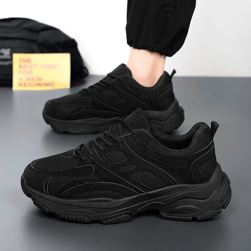احذية الجري الرجالية السوداء ربيع 2025 جديدة سميكة القاع المضادة للانزلاق العمل الرياضة أبي أحذية كعب سميك أحذية رياضية Zapatillas Hombre #6