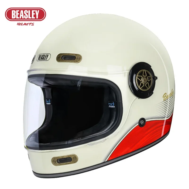 BEASLEY Retro Fiberglass Motorcycle Helmet Full Face Capacete DOT Certification Lightweight Breathable For DUKADI For Honda