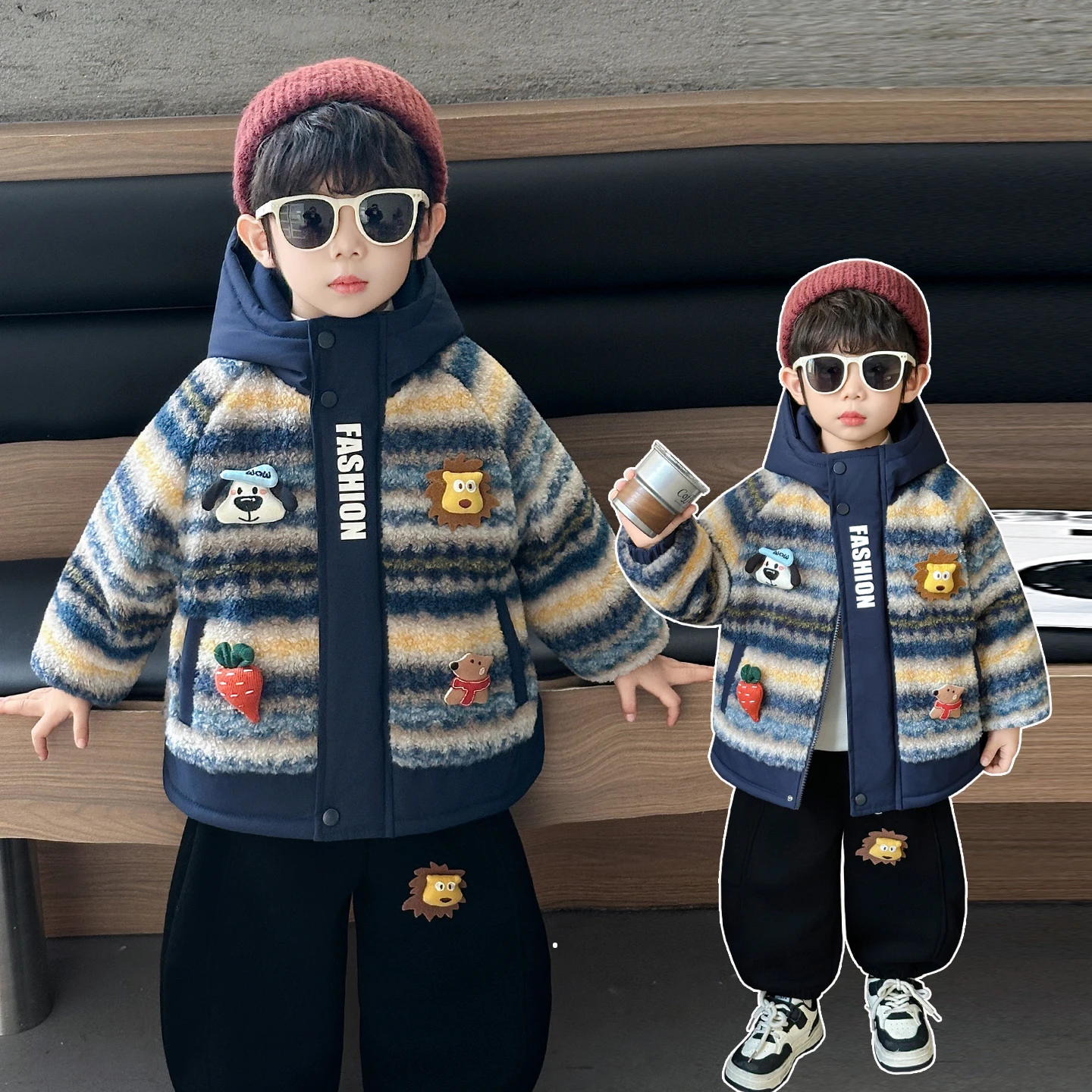 

Утепленная флисовая зимняя куртка для мальчиков, теплая хлопковая стеганая куртка, молодежная модная повседневная одежда с прямым подолом, на молнии