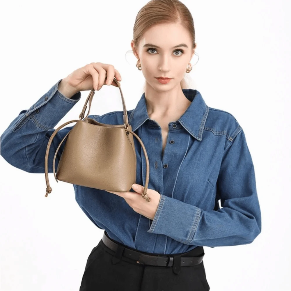 

Сумка-ведро из искусственной кожи с текстурой личи, простая однотонная сумка через плечо, повседневная модная сумка для подмышек, студенческая сумка