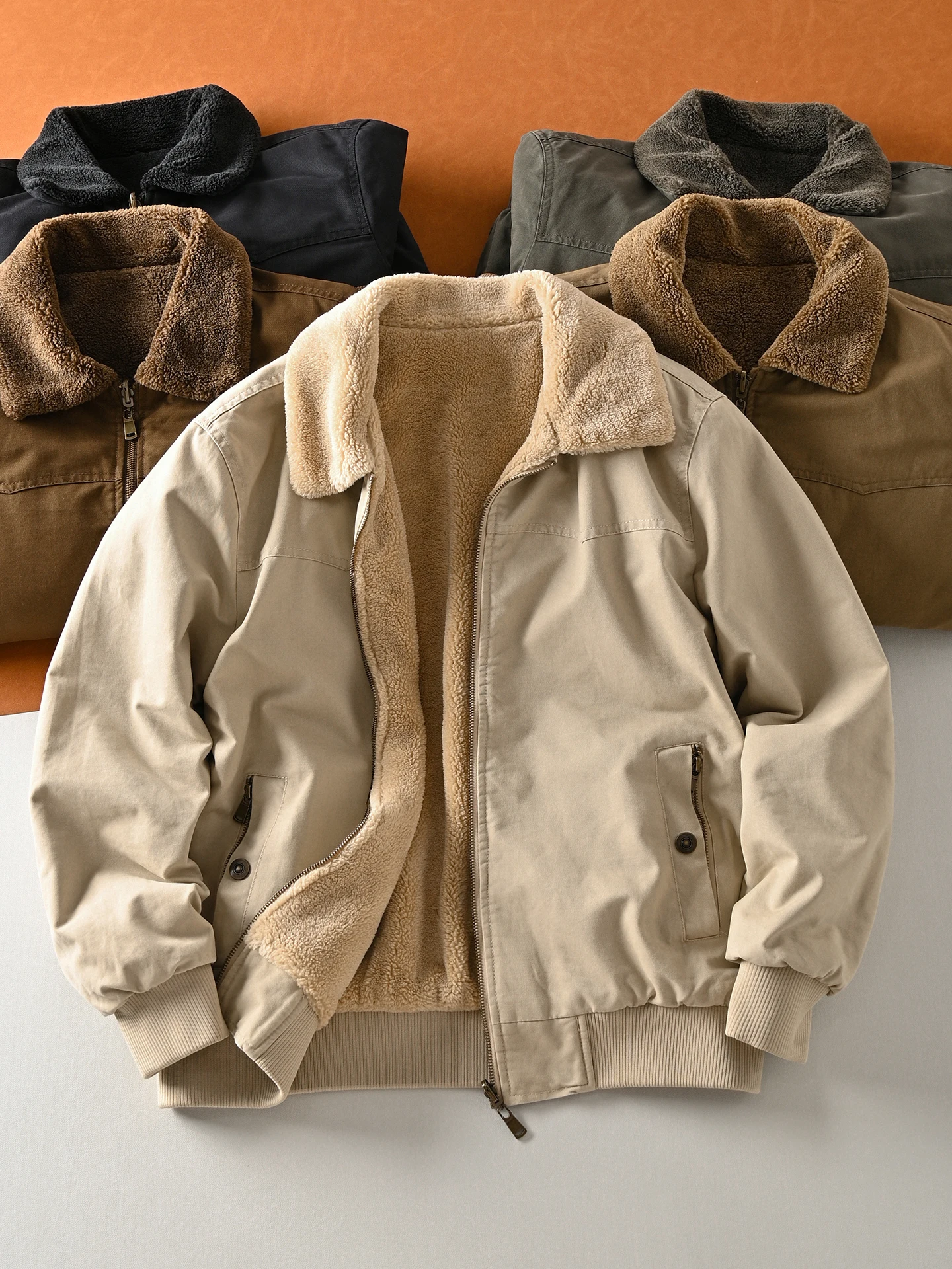 

Men's Double-Sided Wear Fce-Lined Thiened Collar Workwear Lamb Velvet Jaet Faionable Urban Sle Long Sve Coat